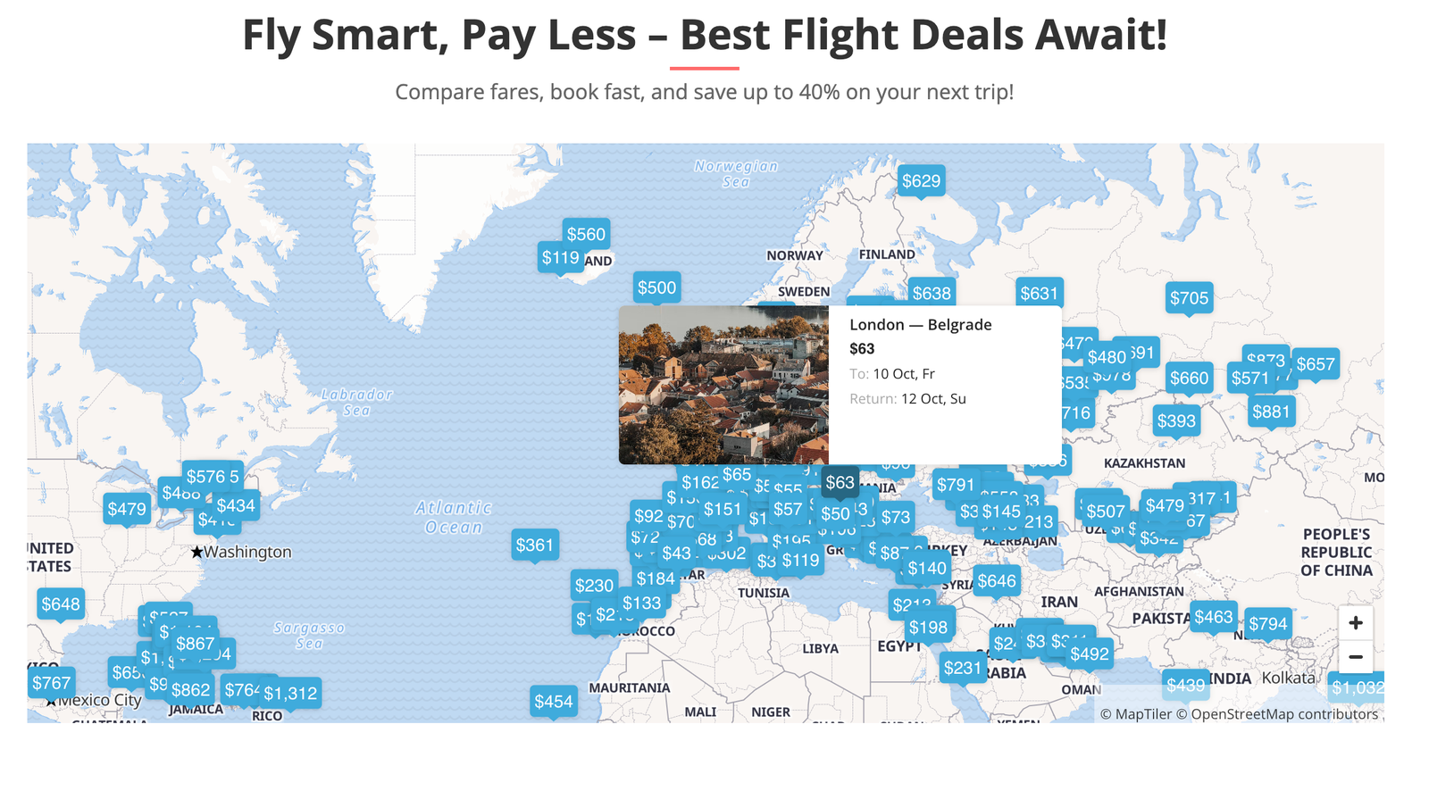 Interactive Flight Deals Map Feature