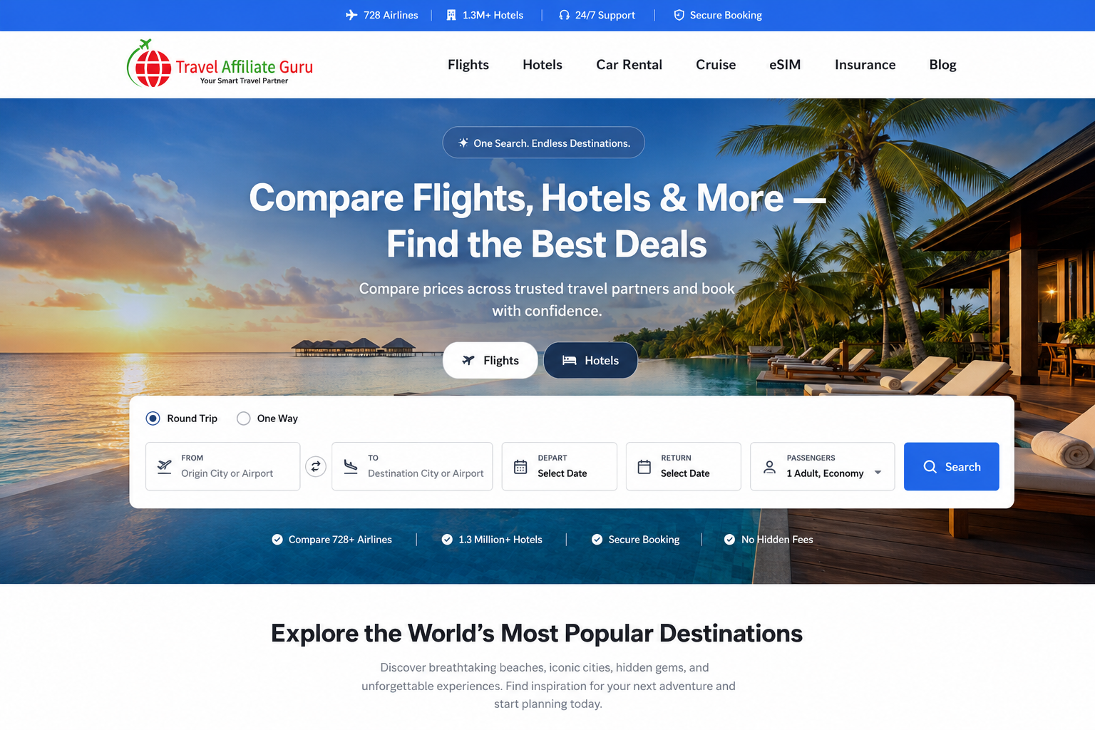 WiseTravelSearch V4 Premium Demo Homepage