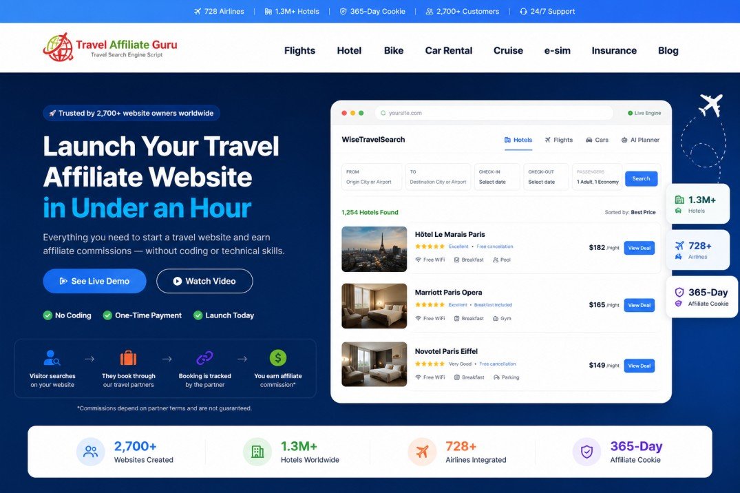 Travel Affiliate Guru Platform Hero Preview