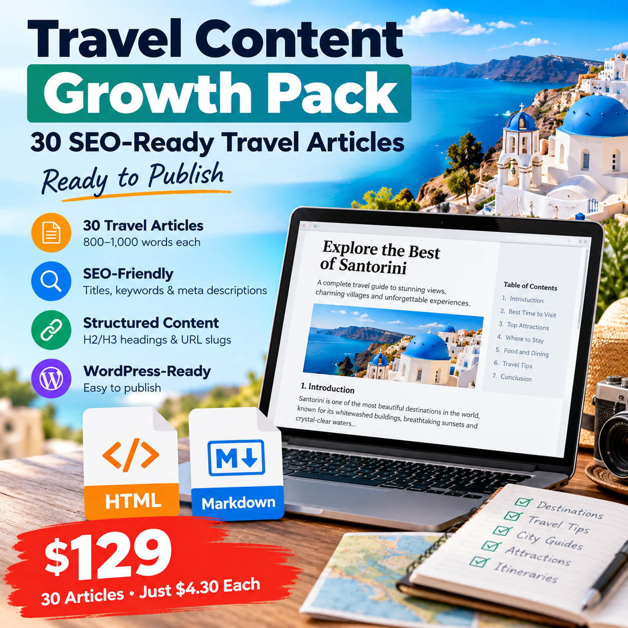 Travel Content Growth Pack — 30 Articles